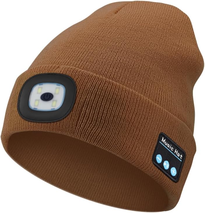 MOXTOYU Bluetooth Beanie with Light, USB Rechargeable LED Headlamp Winter Hat, Christmas Stocking Stuffers Gifts for Men Women - Image 1